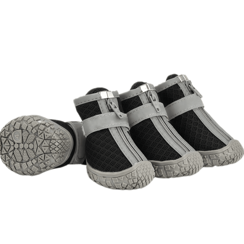 Breathable Mesh Dog Boots with Anti-Slip Sole, Reflective Straps & Zipper