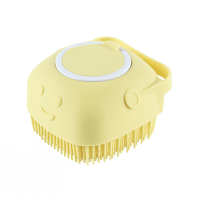Soft Silicone Bath Brush & Pet Grooming Massager with Soap Dispenser, Ergonomic Non-Slip Body Scrubber