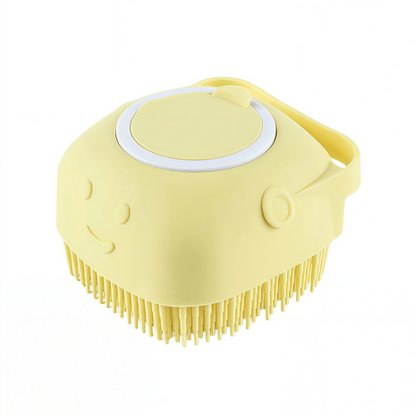 Soft Silicone Bath Brush & Pet Grooming Massager with Soap Dispenser, Ergonomic Non-Slip Body Scrubber