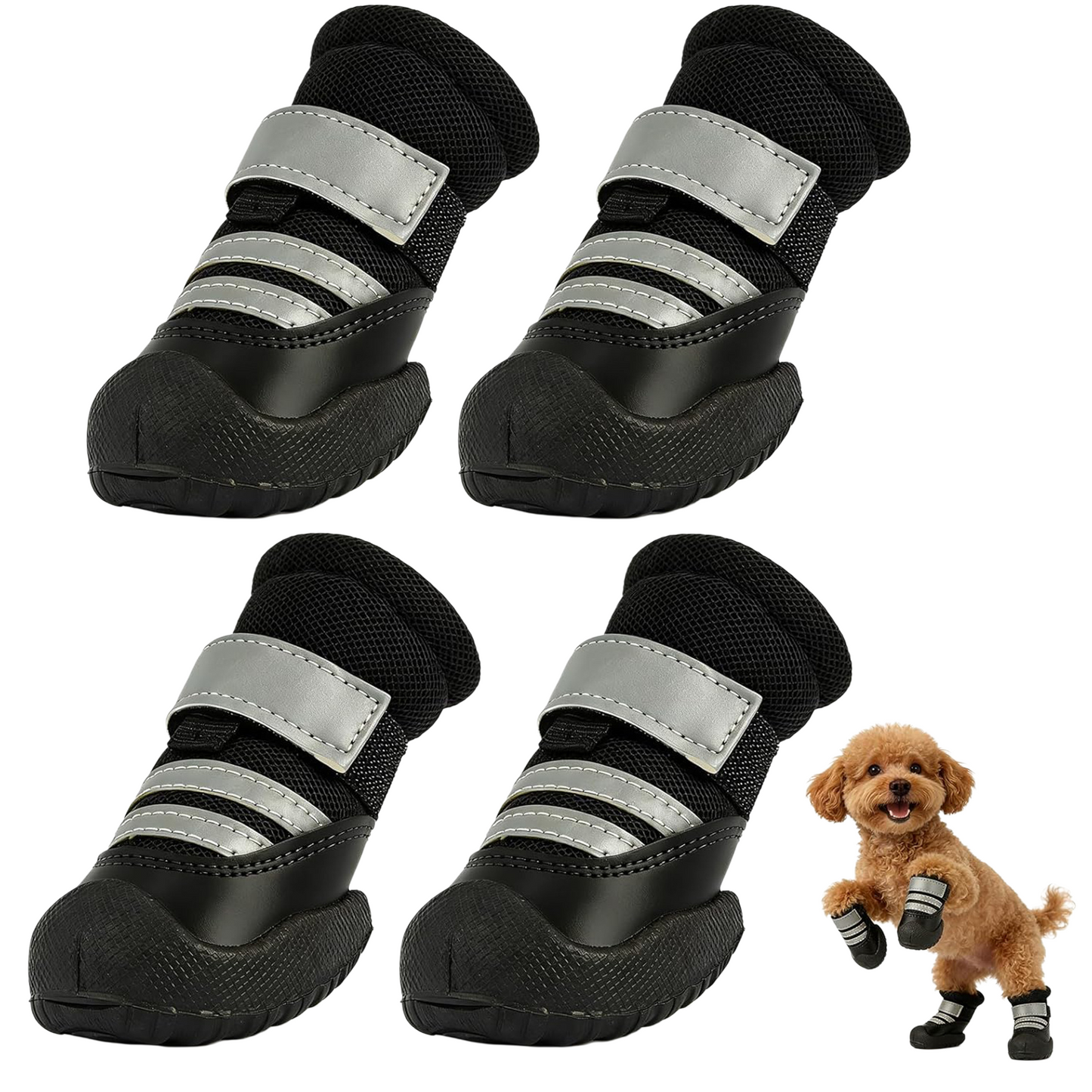 Breathable All-Weather Dog Boots with Anti-Slip Rubber Sole & Reflective Straps - All-Terrain Paw Protectors