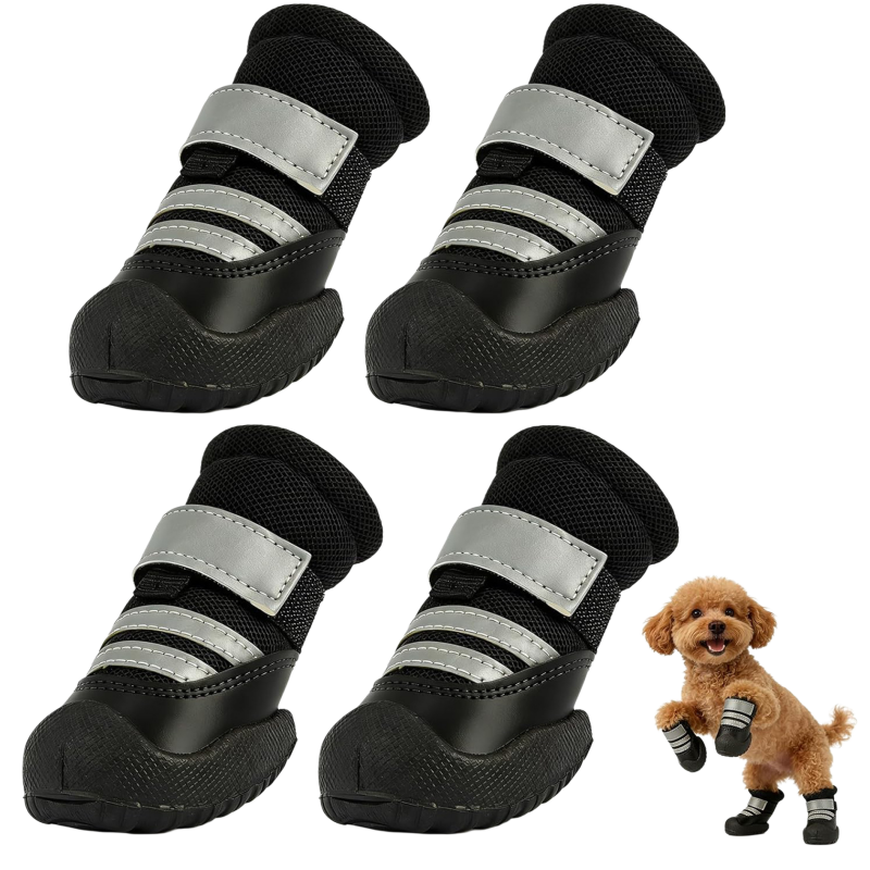 Breathable All-Weather Dog Boots with Anti-Slip Rubber Sole & Reflective Straps - All-Terrain Paw Protectors