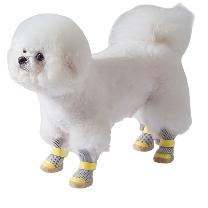 Breathable Mesh Dog Boots for Small Breeds - Non-Slip Pet Shoes with Adjustable Straps (Grey/Yellow)
