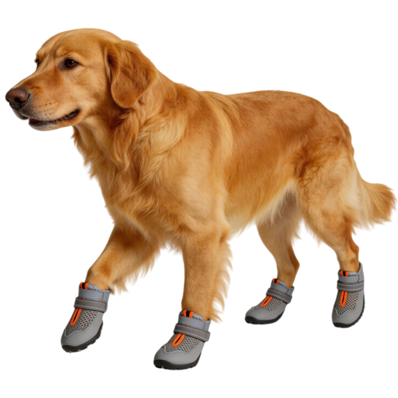 All-Weather Breathable Mesh Dog Boots with Anti-Slip Rubber Sole and Reflective Straps - Set of 4
