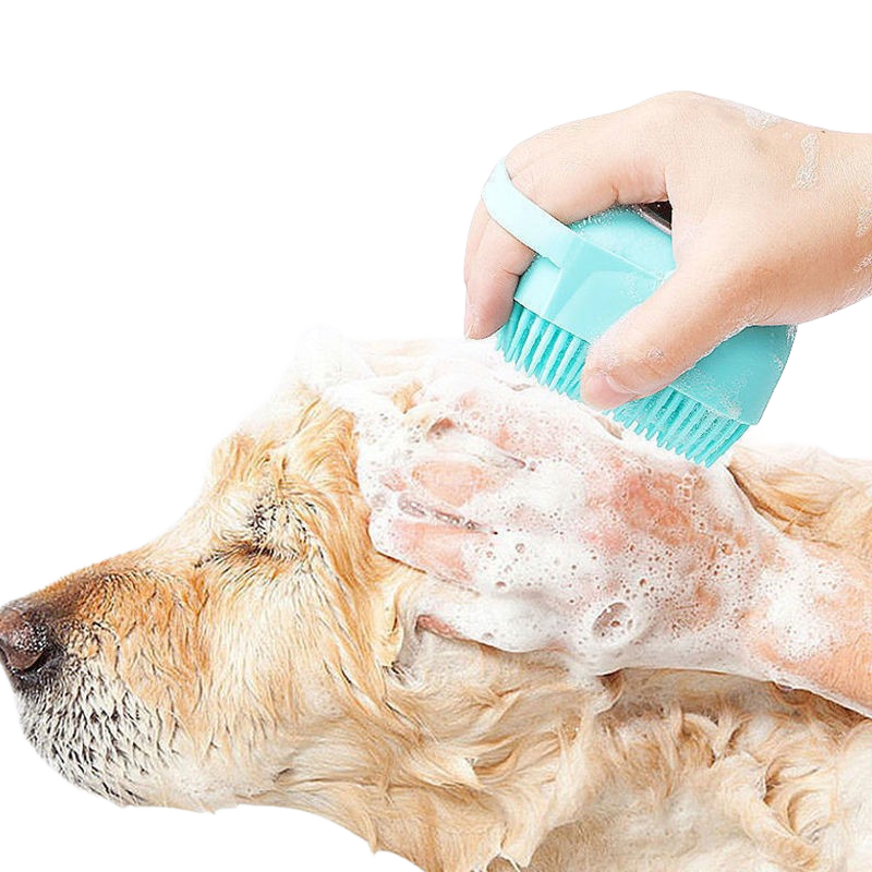 Soft Silicone Bath Brush & Pet Grooming Massager with Soap Dispenser, Ergonomic Non-Slip Body Scrubber