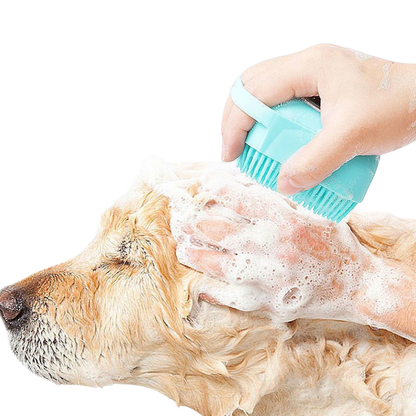 Soft Silicone Bath Brush & Pet Grooming Massager with Soap Dispenser, Ergonomic Non-Slip Body Scrubber