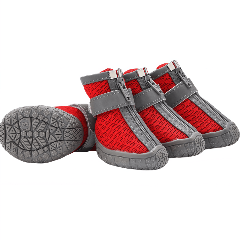 Breathable Mesh Dog Boots with Anti-Slip Sole, Reflective Straps & Zipper