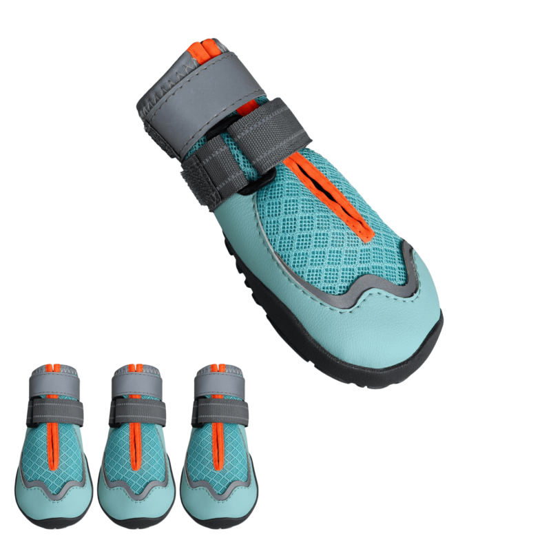 All-Weather Breathable Mesh Dog Boots with Anti-Slip Rubber Sole and Reflective Straps - Set of 4