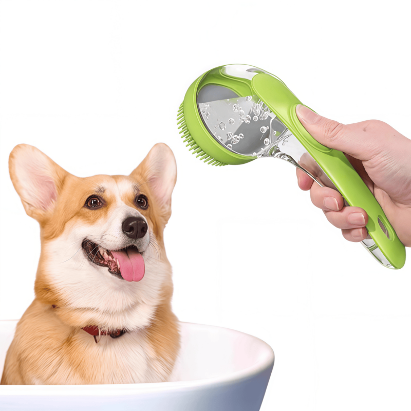2-in-1 Pet Bath Brush with Liquid Soap Dispenser, Soft Silicone Grooming Massage Scrubber for Dogs and Cats