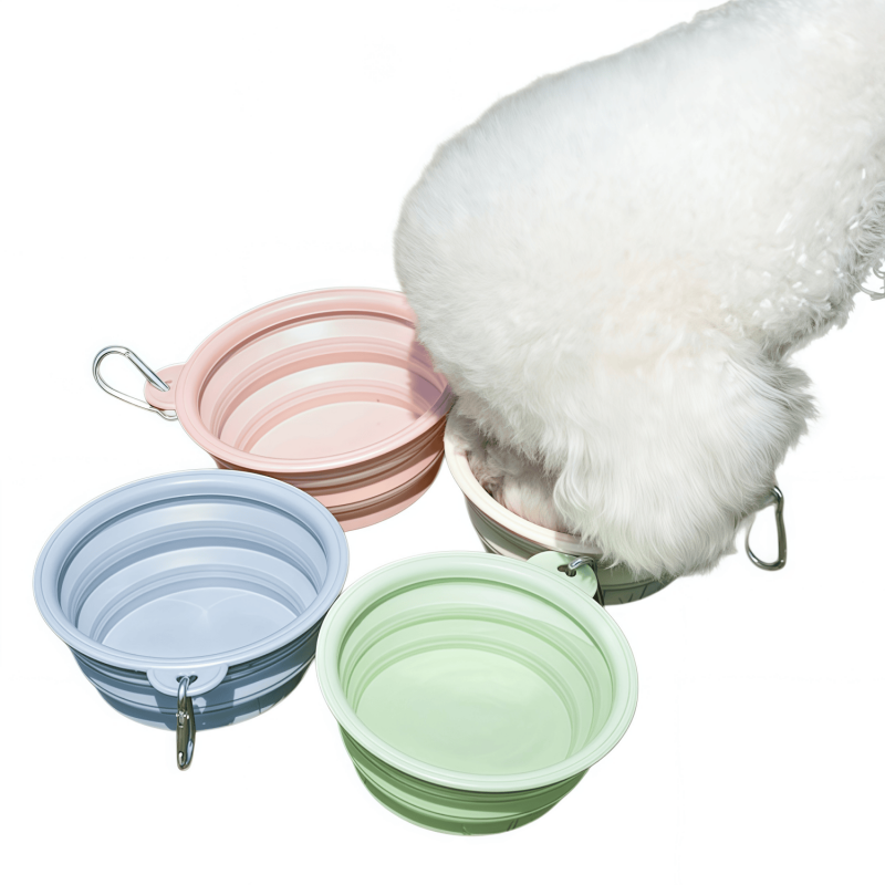 Collapsible Silicone Pet Dog Bowl with Carabiner Clip - Portable Travel Water & Food Feeder for Small & Medium Dogs