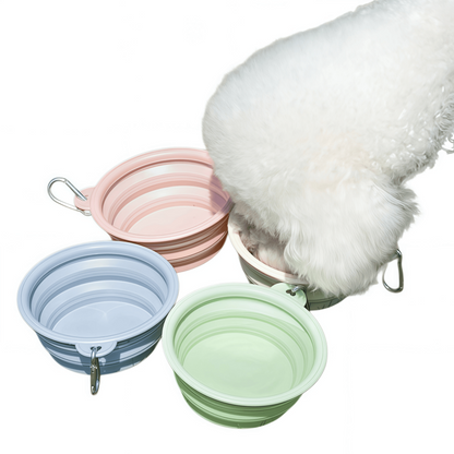 Collapsible Silicone Pet Dog Bowl with Carabiner Clip - Portable Travel Water & Food Feeder for Small & Medium Dogs