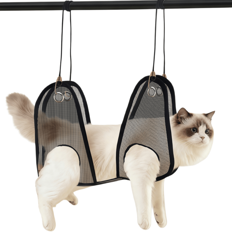 Pet Grooming Hammock Harness with Metal Hooks & Adjustable Strap for Cats and Small to Medium Dogs - Breathable Mesh Sling