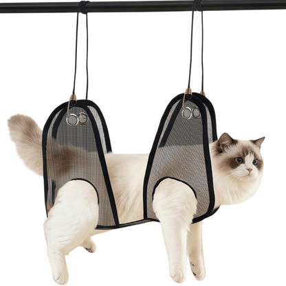 Pet Grooming Hammock Harness with Metal Hooks & Adjustable Strap for Cats and Small to Medium Dogs - Breathable Mesh Sling