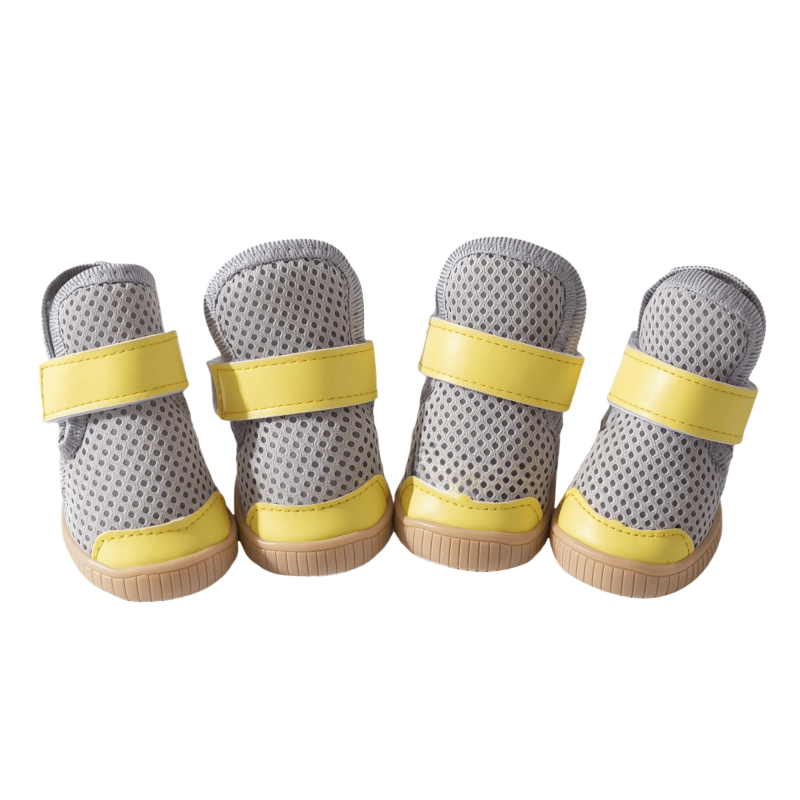 Breathable Mesh Dog Boots for Small Breeds - Non-Slip Pet Shoes with Adjustable Straps (Grey/Yellow)