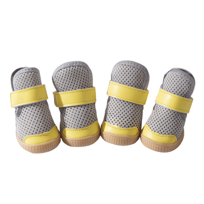Breathable Mesh Dog Boots for Small Breeds - Non-Slip Pet Shoes with Adjustable Straps (Grey/Yellow)