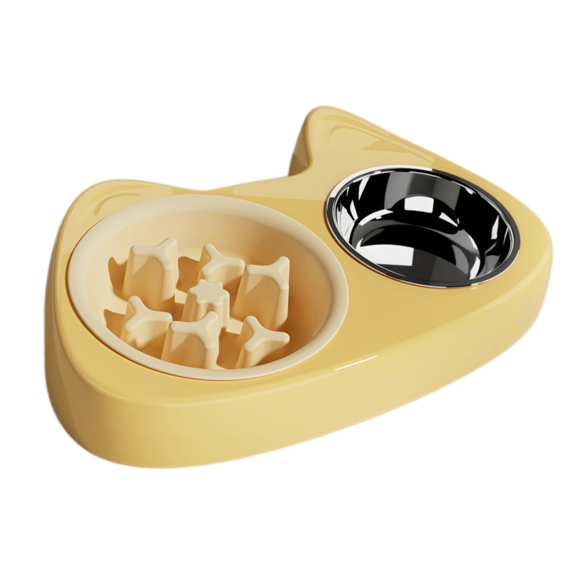 2-in-1 Slow Feeder & Stainless Steel Dog Bowl Combo with Non-Slip Base for Small Dogs & Cats