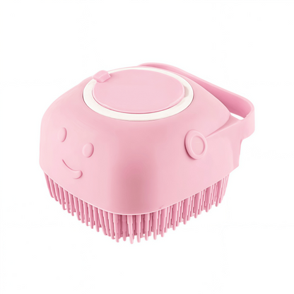 Soft Silicone Bath Brush & Pet Grooming Massager with Soap Dispenser, Ergonomic Non-Slip Body Scrubber
