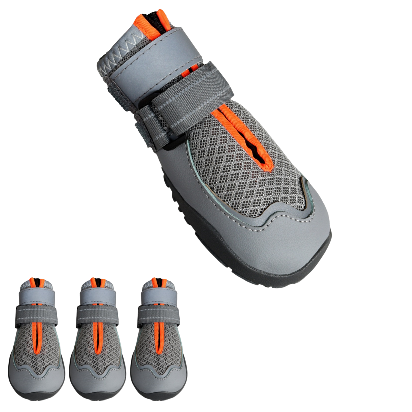 All-Weather Breathable Mesh Dog Boots with Anti-Slip Rubber Sole and Reflective Straps - Set of 4
