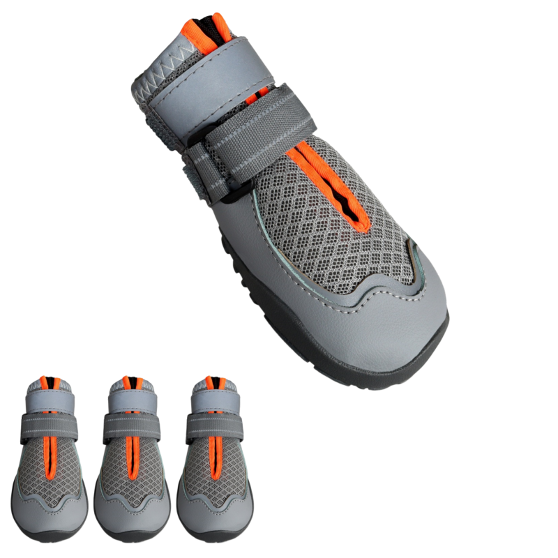 All-Weather Breathable Mesh Dog Boots with Anti-Slip Rubber Sole and Reflective Straps - Set of 4