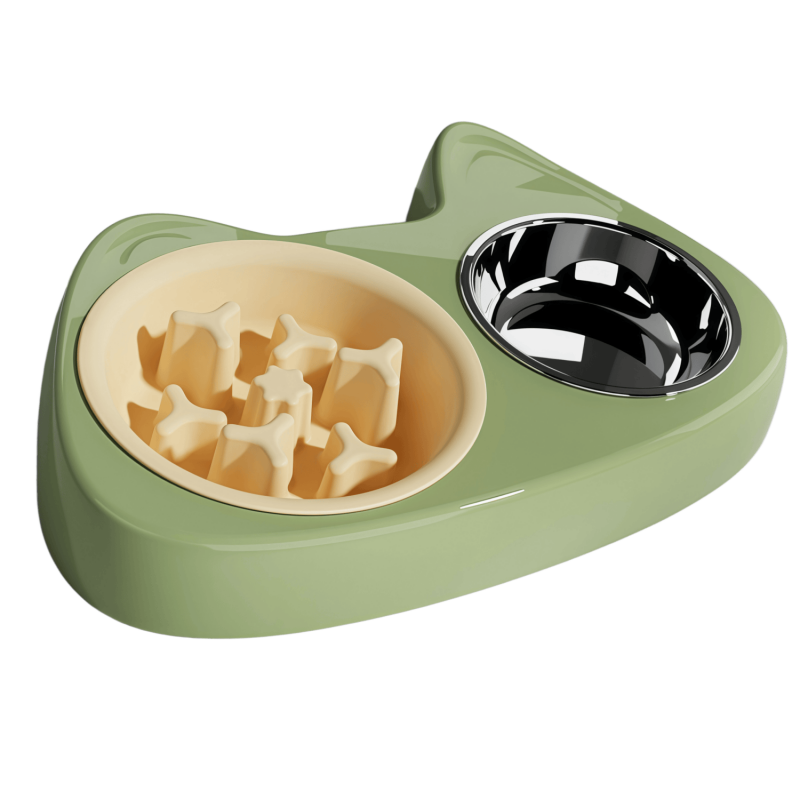 2-in-1 Slow Feeder & Stainless Steel Dog Bowl Combo with Non-Slip Base for Small Dogs & Cats