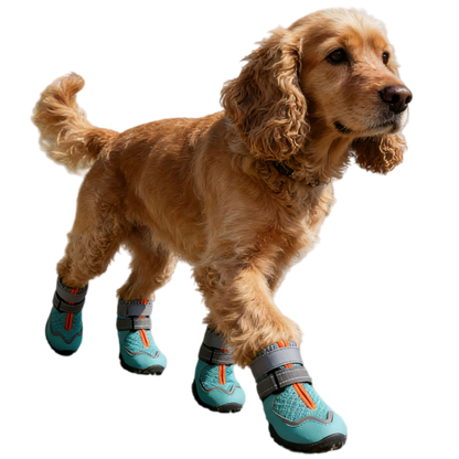 All-Weather Breathable Mesh Dog Boots with Anti-Slip Rubber Sole and Reflective Straps - Set of 4