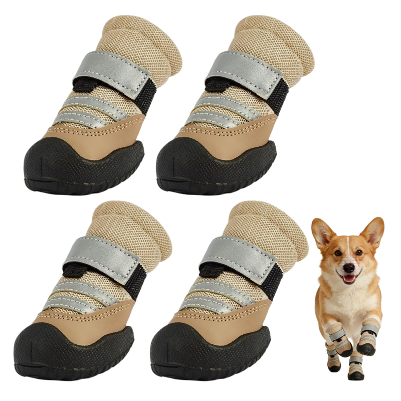 Breathable All-Weather Dog Boots with Anti-Slip Rubber Sole & Reflective Straps - All-Terrain Paw Protectors