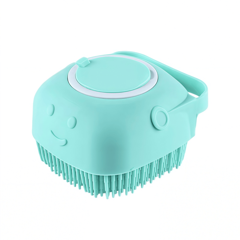 Soft Silicone Bath Brush & Pet Grooming Massager with Soap Dispenser, Ergonomic Non-Slip Body Scrubber