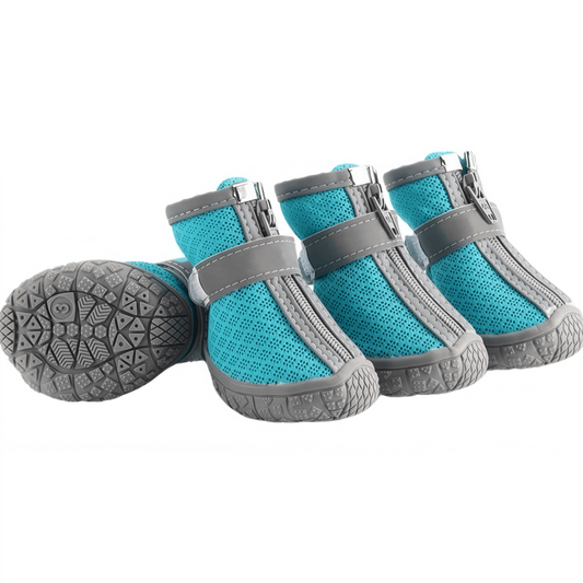 Breathable Mesh Dog Boots with Anti-Slip Sole, Reflective Straps & Zipper