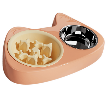 2-in-1 Slow Feeder & Stainless Steel Dog Bowl Combo with Non-Slip Base for Small Dogs & Cats
