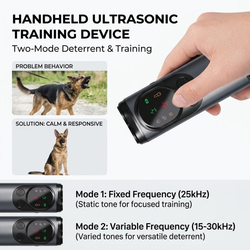 3-Head Ultrasonic Dog Training Device & Anti-Bark Deterrent with LED Flashlight, Rechargeable Dual-Mode Bark Control Tool