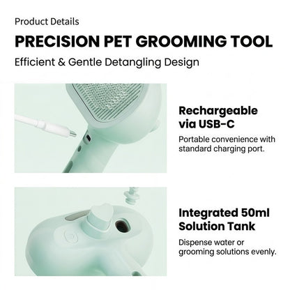 3-in-1 Electric Pet Steaming Brush with Spray, Self-Cleaning Grooming & Deshedding Comb for Cats and Dogs, USB Rechargeable