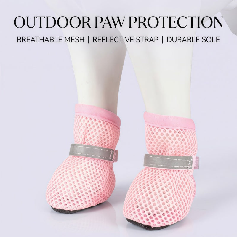Breathable Mesh Dog Boots with Reflective Straps and Non-Slip Rubber Sole for Small to Medium Dogs