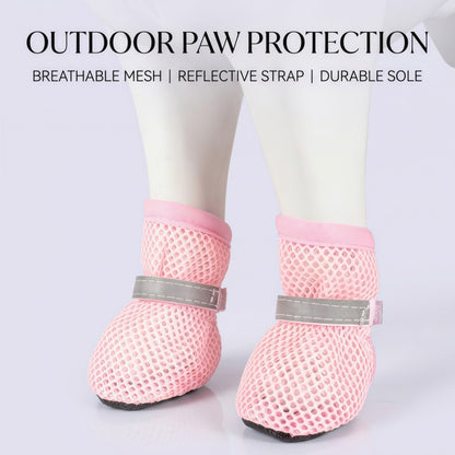 Breathable Mesh Dog Boots with Reflective Straps and Non-Slip Rubber Sole for Small to Medium Dogs