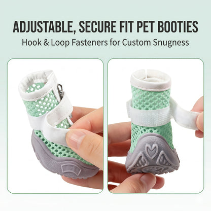 Breathable Mesh Dog Boots with Anti-Slip Sole and Adjustable Straps for Paw Protection