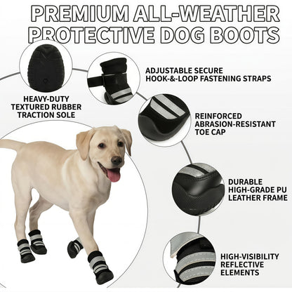 Breathable All-Weather Dog Boots with Anti-Slip Rubber Sole & Reflective Straps - All-Terrain Paw Protectors