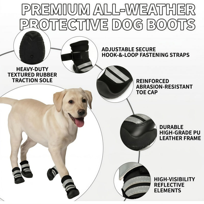 Breathable All-Weather Dog Boots with Anti-Slip Rubber Sole & Reflective Straps - All-Terrain Paw Protectors