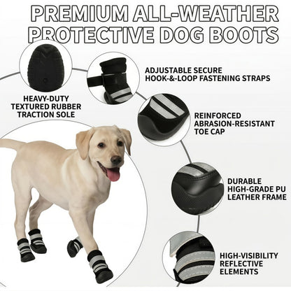 Breathable All-Weather Dog Boots with Anti-Slip Rubber Sole & Reflective Straps - All-Terrain Paw Protectors