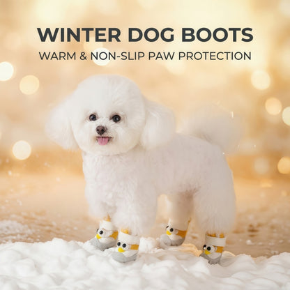 Water-Resistant Winter Dog Boots for Small Breeds - Fleece Lined Paw Protectors with Anti-Slip Sole (Set of 4)