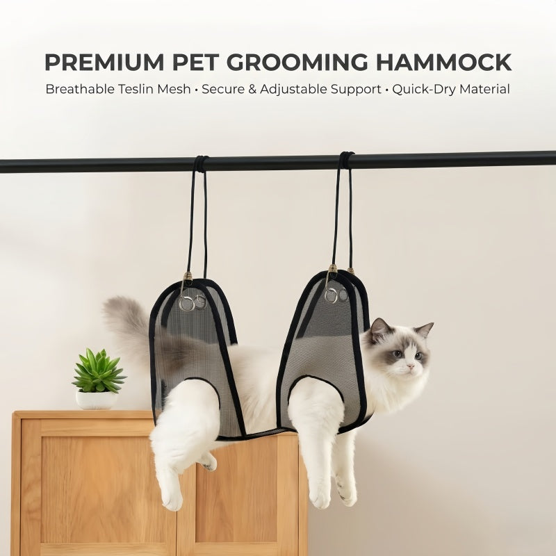 Pet Grooming Hammock Harness with Metal Hooks & Adjustable Strap for Cats and Small to Medium Dogs - Breathable Mesh Sling