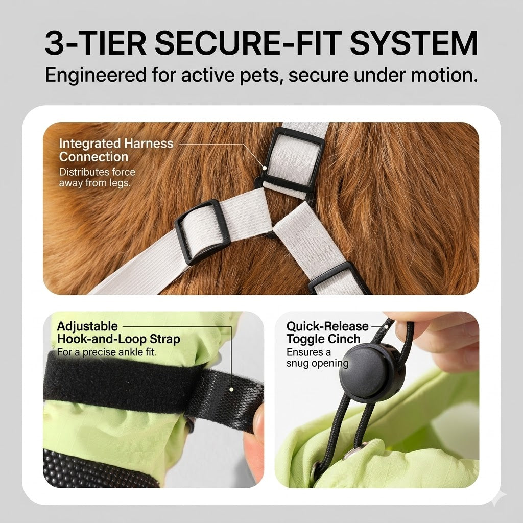 All-Terrain Dog Suspender Boots with Integrated Harness System - Waterproof, Anti-Slip Paw Protection