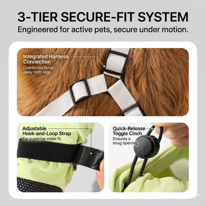 All-Terrain Dog Suspender Boots with Integrated Harness System - Waterproof, Anti-Slip Paw Protection
