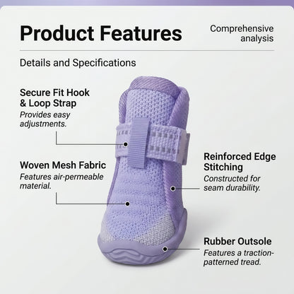 Breathable Knit Mesh Dog Boots with Anti-Slip Rubber Sole and Reflective Straps