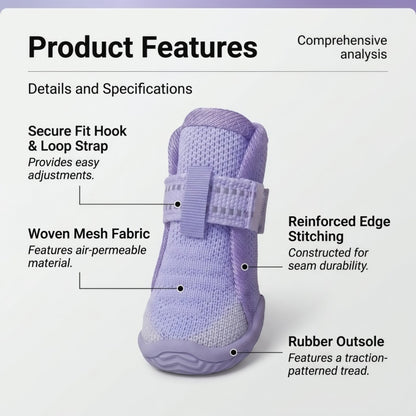 Breathable Knit Mesh Dog Boots with Anti-Slip Rubber Sole and Reflective Straps