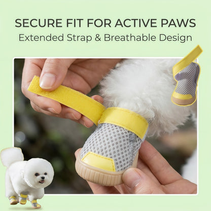 Breathable Mesh Dog Boots for Small Breeds - Non-Slip Pet Shoes with Adjustable Straps (Grey/Yellow)