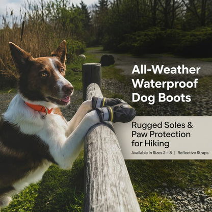 Water-Repellent Dog Boots with Anti-Slip Sole & Reflective Straps, Winter Fleece Lined Paw Protectors