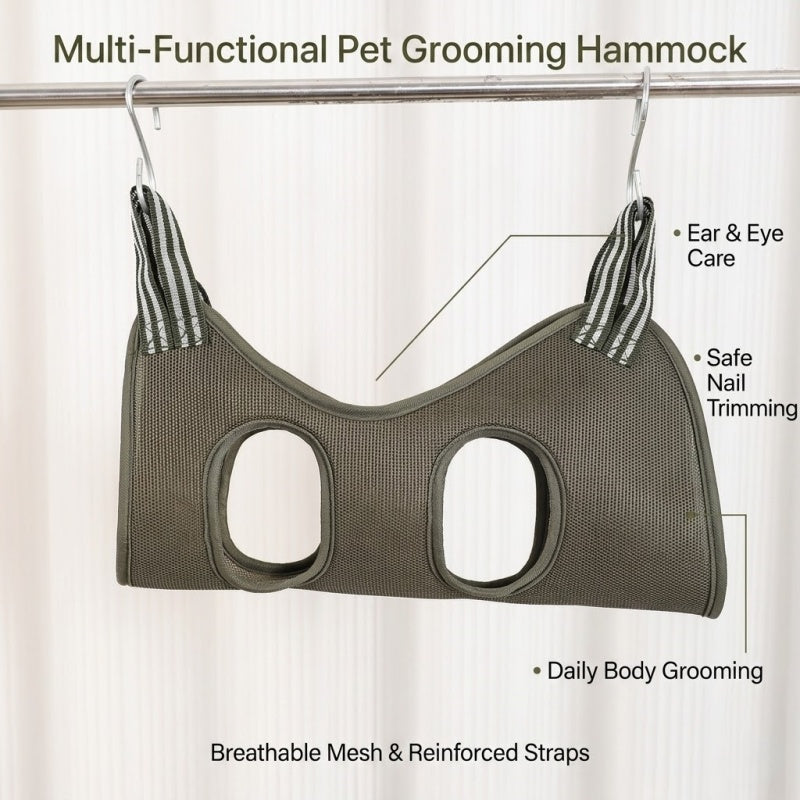 Breathable Mesh Pet Grooming Hammock Sling with Stainless Steel Hooks for Dogs & Cats - Safe Nail Trimming, Bathing, and Eye/Ear Care