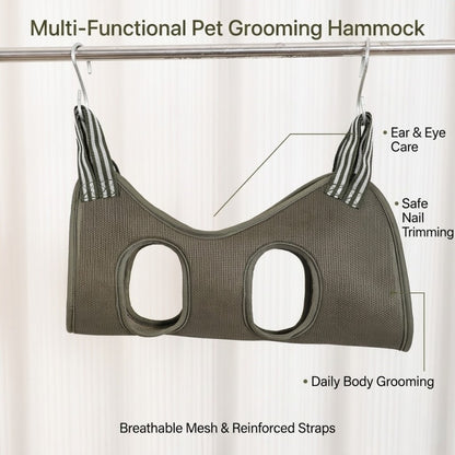 Breathable Mesh Pet Grooming Hammock Sling with Stainless Steel Hooks for Dogs & Cats - Safe Nail Trimming, Bathing, and Eye/Ear Care