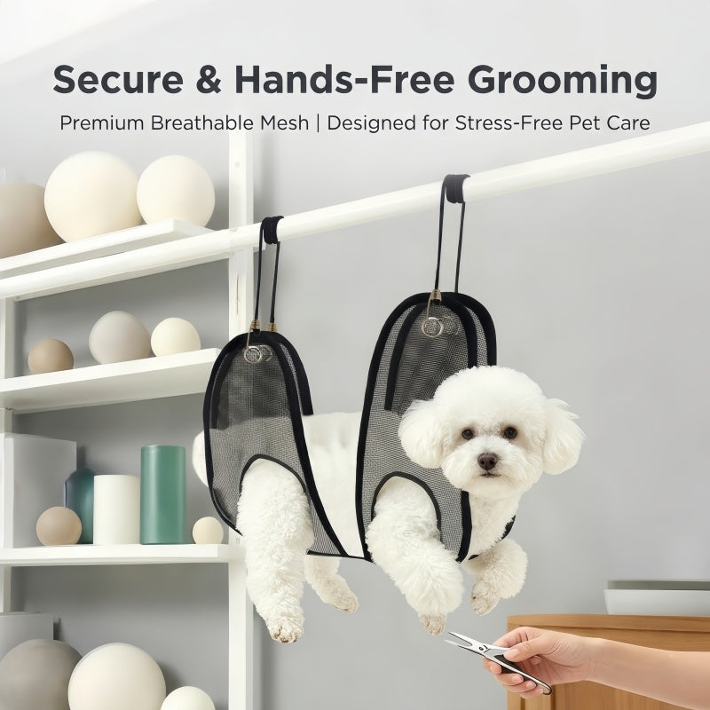Pet Grooming Hammock Harness with Metal Hooks & Adjustable Strap for Cats and Small to Medium Dogs - Breathable Mesh Sling