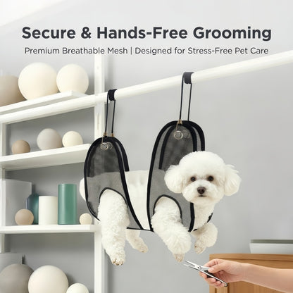 Pet Grooming Hammock Harness with Metal Hooks & Adjustable Strap for Cats and Small to Medium Dogs - Breathable Mesh Sling