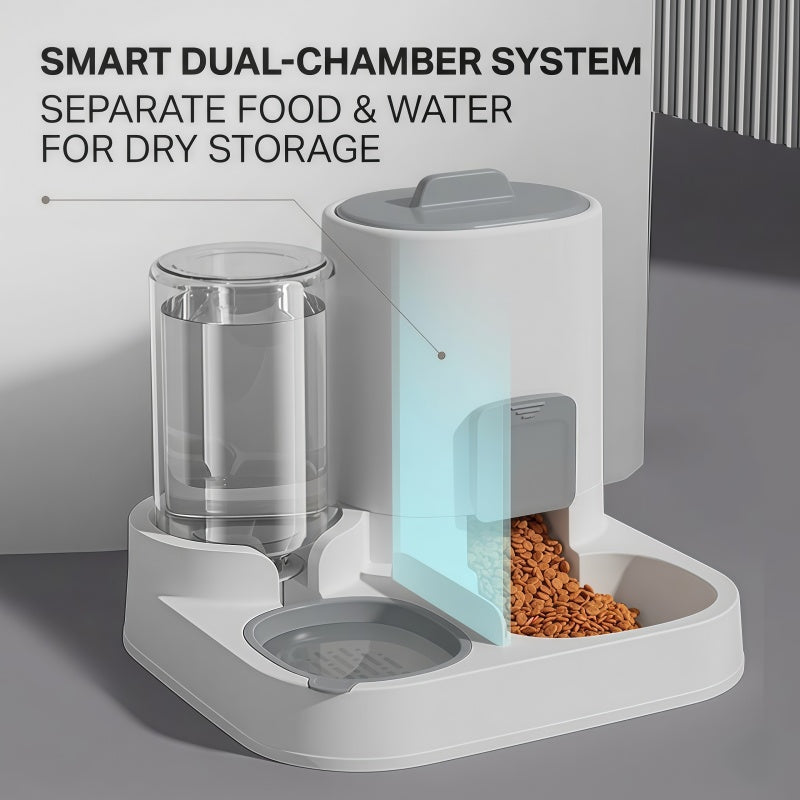 2-in-1 Gravity Pet Feeder and Water Dispenser Set for Cats & Small Dogs, Automatic Waterer & Dry Food Storage Station