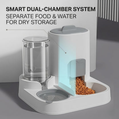2-in-1 Gravity Pet Feeder and Water Dispenser Set for Cats & Small Dogs, Automatic Waterer & Dry Food Storage Station